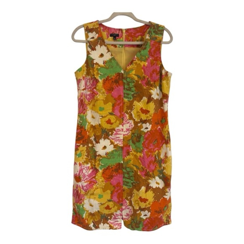 Talbots Women 12 Petite Floral Dress Summer Cotton  V-Neck Lined 2 Side Pockets‎